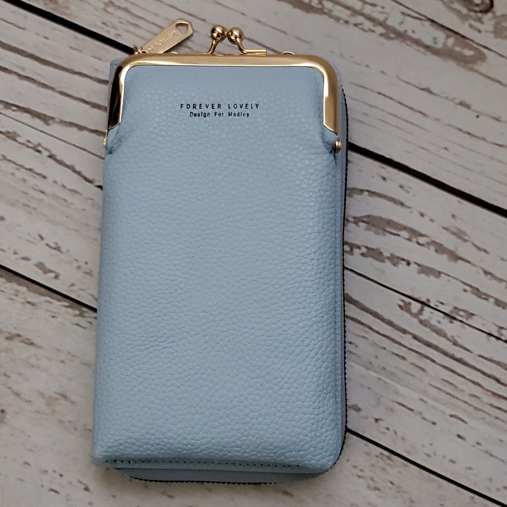 Forever Lovely design for Madley kiss lock plus zippered crossbody bag blue